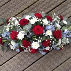 Funeral Flowers - A Gentle Red and White Spray Double Ended