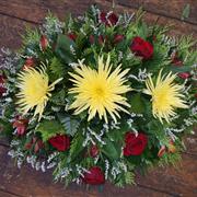 Funeral Flowers - A Single ended red &amp; yellow spray 