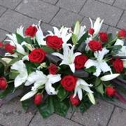 Funeral Flowers - Casket Spray in Red Rose White Lily