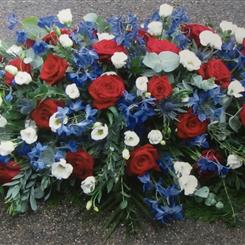 Funeral Flowers - Casket Spray in Red, White and Blue