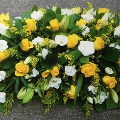Funeral Flowers - Casket Spray in White and Yellow