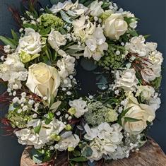 Funeral Flowers - Green and White Wreath