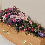 Funeral Flowers - Pink and Blue Casket Spray