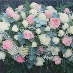 Funeral Flowers - Pink and White Rose Casket Spray