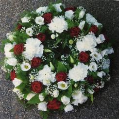 Funeral Flowers - Red Rose and White Wreath