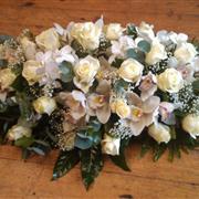 Funeral Flowers - White Special Roses and Orchids Casket Spray